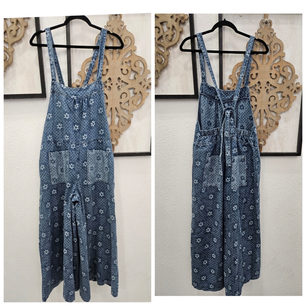 Blue Velvet Floral Washed Wide Leg Overalls - Picture 3 of 7